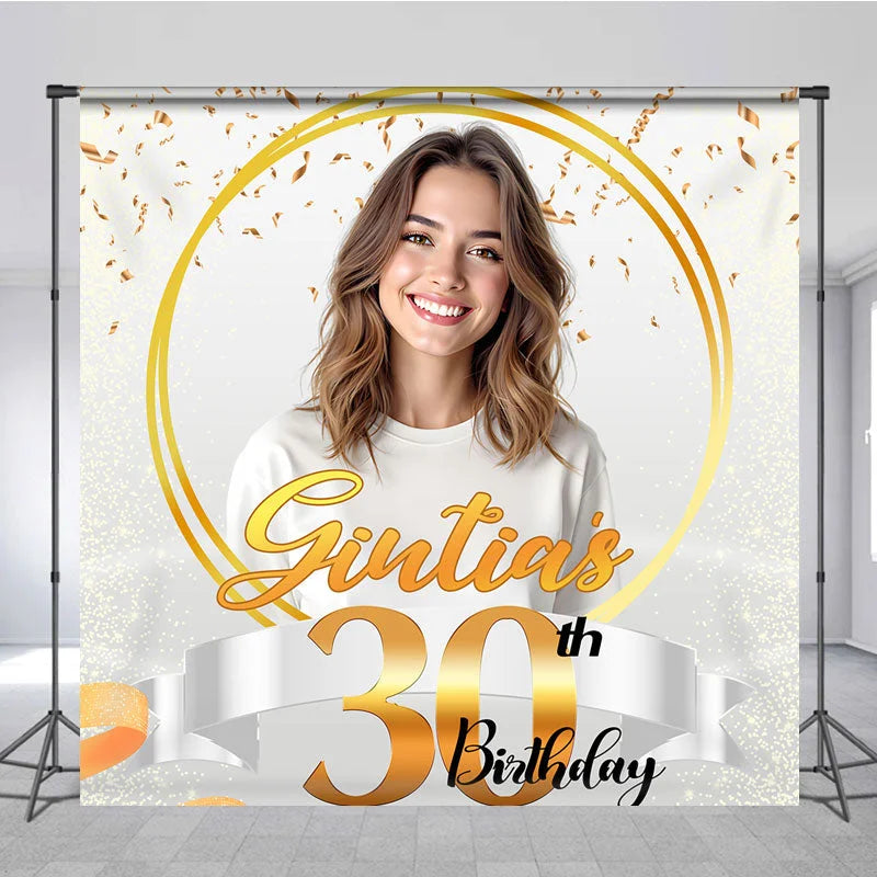 Lofaris Ribbons White Custom Photo 30th Birthday Backdrop