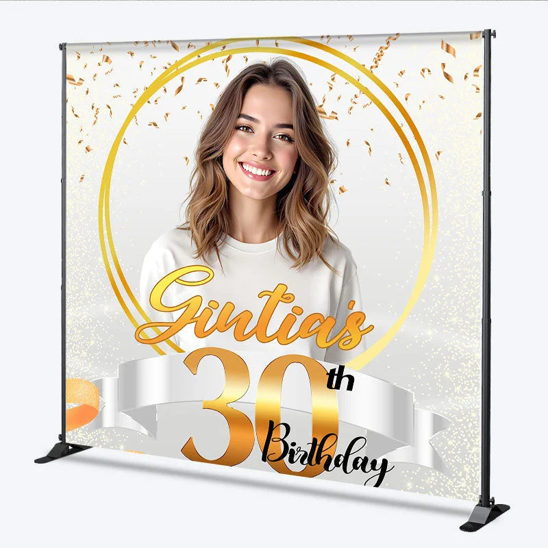 Lofaris Ribbons White Custom Photo 30th Birthday Backdrop