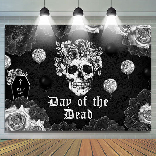 Lofaris RIP 20s Day Of The Dead Black Floral Photo Backdrop