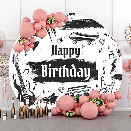 Lofaris Rock And Roll Music Style Round Birthday Backdrop