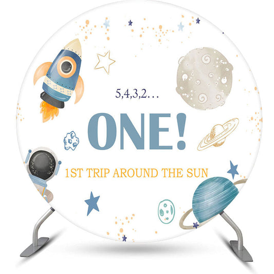 Lofaris Rocket Planets Boys 1st Round Birthday Backdrop