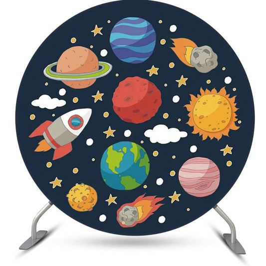 Lofaris Rocket Stars Cloud Galaxy Round Birthday Backdrop