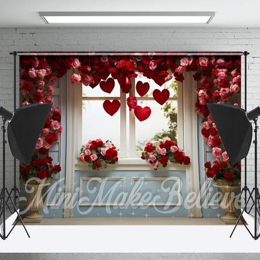 Lofaris Romantic Red Rose Heart Window Photography Backdrop
