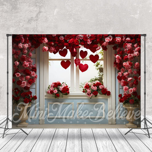 Lofaris Romantic Red Rose Heart Window Photography Backdrop