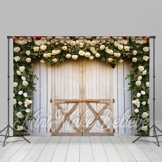 Lofaris Romantic White Flowers Wooden Wall Spring Backdrop