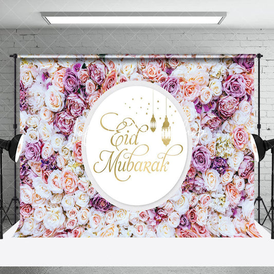 Lofaris Romantic White Purple Floral Eid Mubarak Backdrop