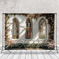 Lofaris Romantic White Wall Rose Window Spring Photo Backdrop