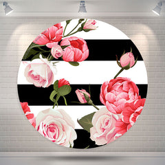 Lofaris Rose Black White Stripe Round Party Backdrop Cover