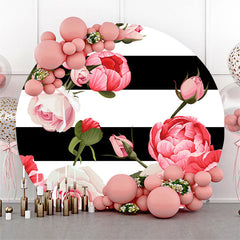 Lofaris Rose Black White Stripe Round Party Backdrop Cover