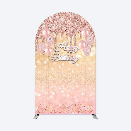 Lofaris Rose Glod Glitter Bokeh Happy Birthday Arch Backdrop
