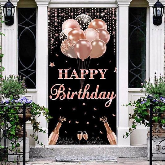 Lofaris Rose Gold And Black Balloons Birthday Door Cover