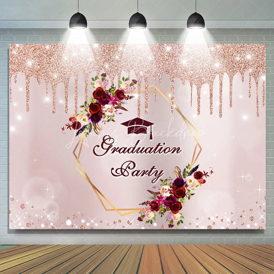 Lofaris Rose Gold Bokeh Floral Graduation Party Backdrop