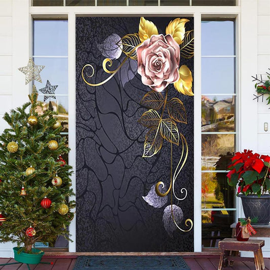 Lofaris Rose Gold Floarl Grey Valentines Day Door Cover