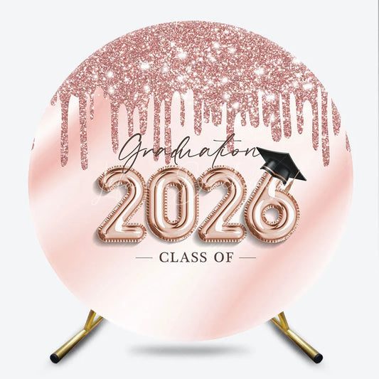 Lofaris Rose Gold Glitter Circle Backdrop For Grad Party
