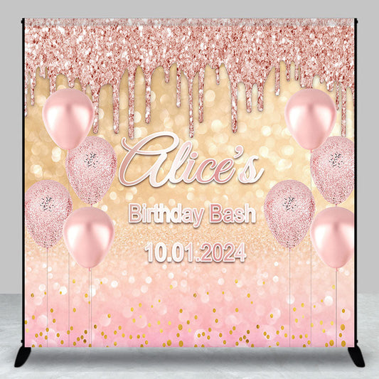 Lofaris Rose Gold Glitter Balloon Custom Birthday Backdrop