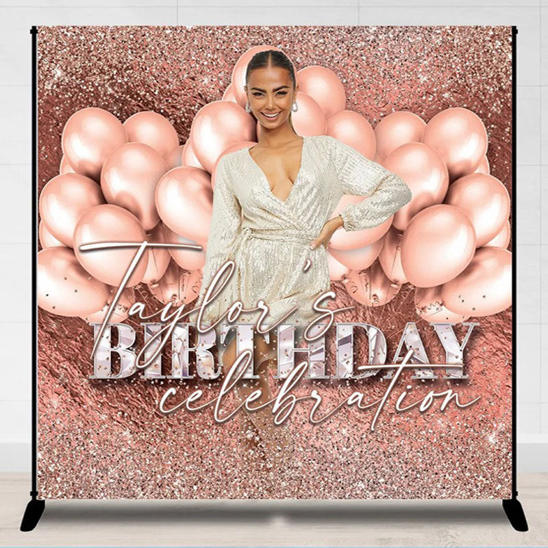 Lofaris Rose Gold Glitter Balloon Custom Photo Birthday Backdrop