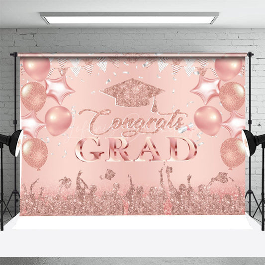 Lofaris Rose Gold Glitter Balloon Flag Graduation Backdrop