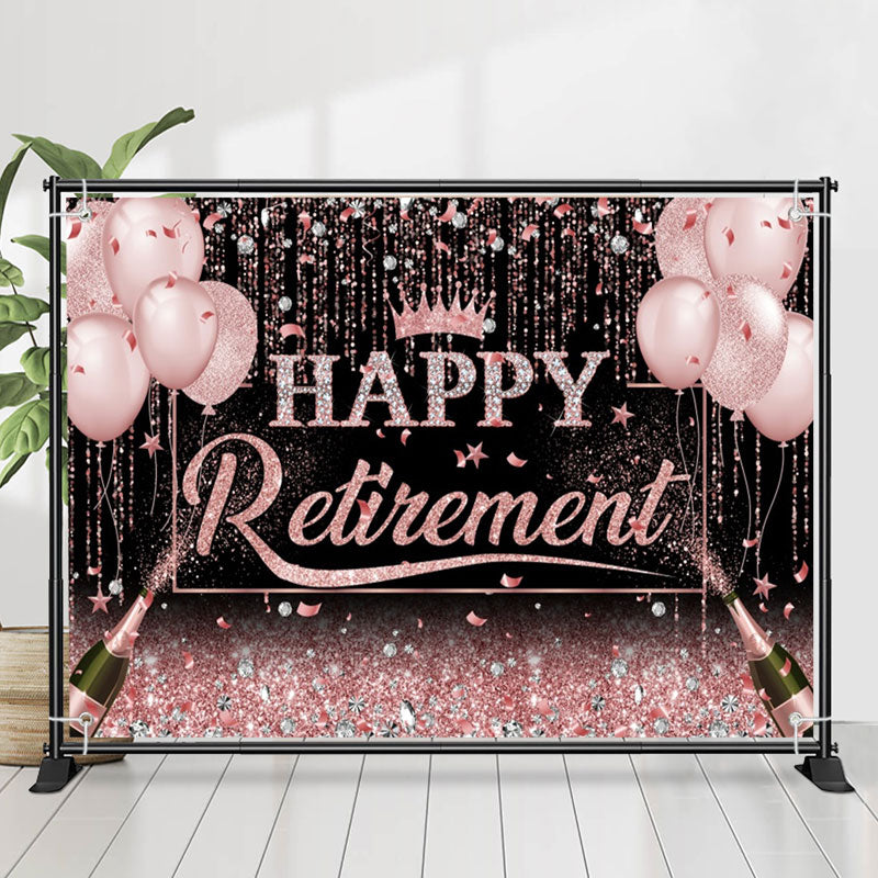 Lofaris Rose Gold Glitter Balloons Happy Retirement Backdrop