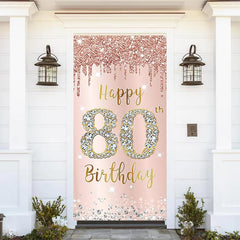 Lofaris Rose Gold Glitter Diamond 80Th Birthday Door Cover