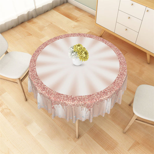 Lofaris Rose Gold Glitter Silver Diamonds Round Tablecloth