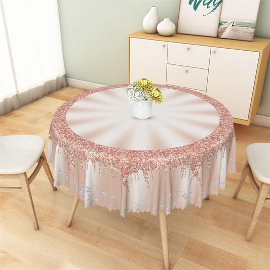 Lofaris Rose Gold Glitter Silver Diamonds Round Tablecloth
