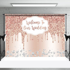 Lofaris Rose Gold Glitter Welcome To Our Wedding Backdrop