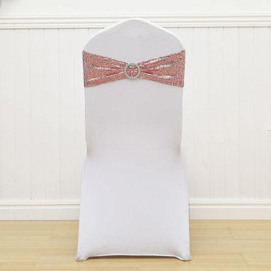 Lofaris Rose Gold Sequin Buckles Banquet Chair Sash Band Bows