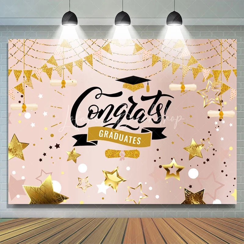 Lofaris Rose Gold Stars And Flags Congrats Graduates Backdrop
