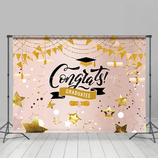 Lofaris Rose Gold Stars And Flags Congrats Graduates Backdrop