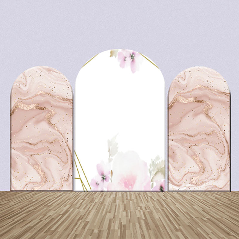 Lofaris Rose Golden Marble Texture Flowers Arch Backdrop Kit
