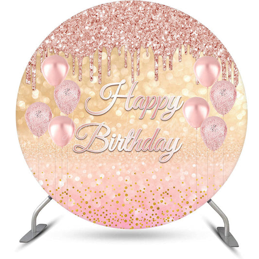 Lofaris Rose Pink Gold Balloon Bokeh Round Birthday Backdrop