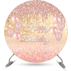Lofaris Rose Pink Gold Balloon Bokeh Round Birthday Backdrop