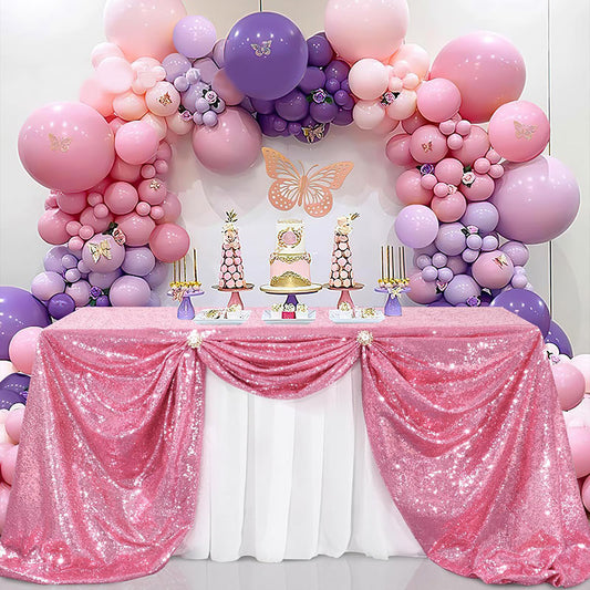 Lofaris Rose Pink Sequin Glitter Rectangle Banquet Tablecloth