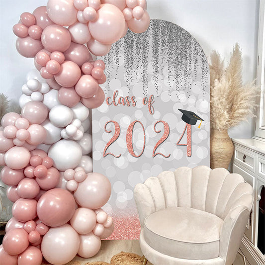 Lofaris Rose Pink Silver Class 2024 Grad Party Arch Backdrop