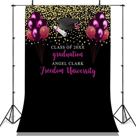 Lofaris Rose Red And Glitter Gold Balloons Graduation Backdrop