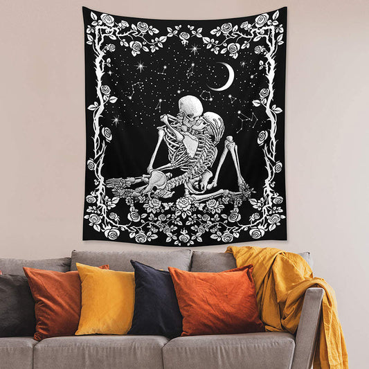 Lofaris Rose Romantic Skeleton Couple Moon Galaxy Tapestry