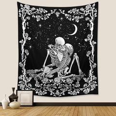 Lofaris Rose Romantic Skeleton Couple Moon Galaxy Tapestry