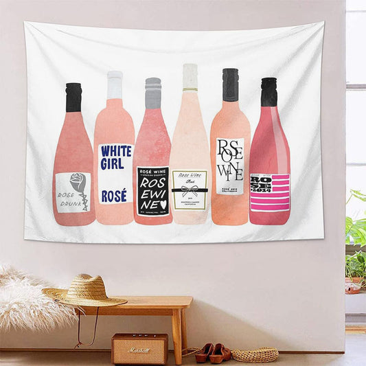 Lofaris Rose Wine Pink Bottles White Girl Wall Tapestry