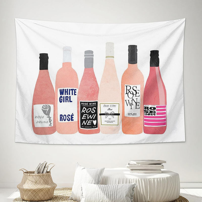Lofaris Rose Wine Pink Bottles White Girl Wall Tapestry
