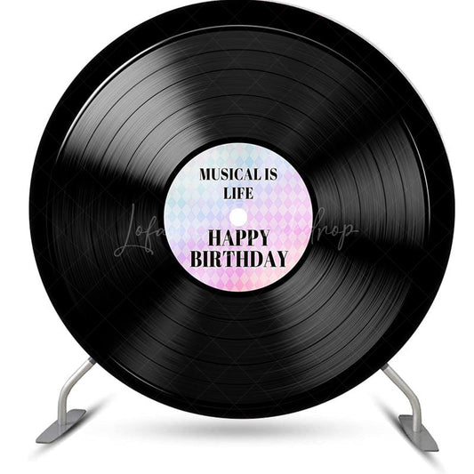 Lofaris Round Black Disc Musicalis Life Birthday Backdrop