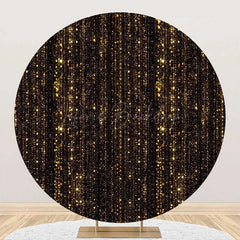 Lofaris Round Black Gold Glitter Stripes Birthday Backdrop