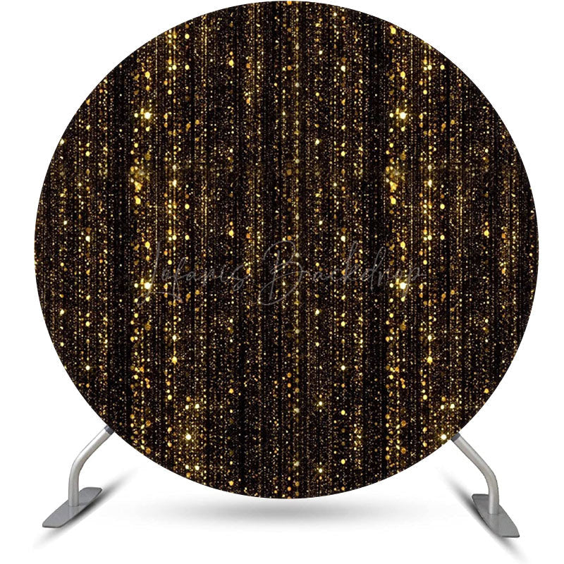Lofaris Round Black Gold Glitter Stripes Birthday Backdrop