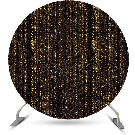 Lofaris Round Black Gold Glitter Stripes Birthday Backdrop