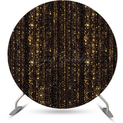 Lofaris Round Black Gold Glitter Stripes Birthday Backdrop