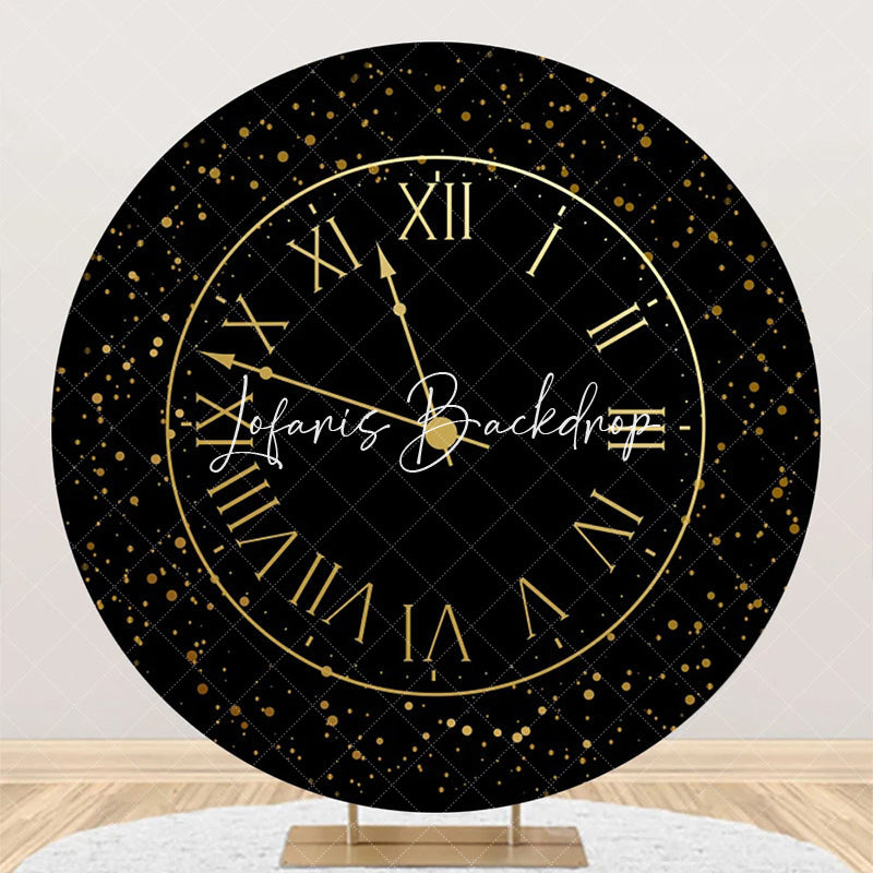 Lofaris Round Black Gold Laeacco Clock Birthday Backdrop
