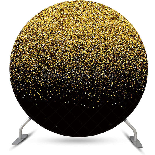 Lofaris Round Black Gold Particles Glitter Birthday Backdrop