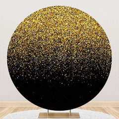 Lofaris Round Black Gold Particles Glitter Birthday Backdrop