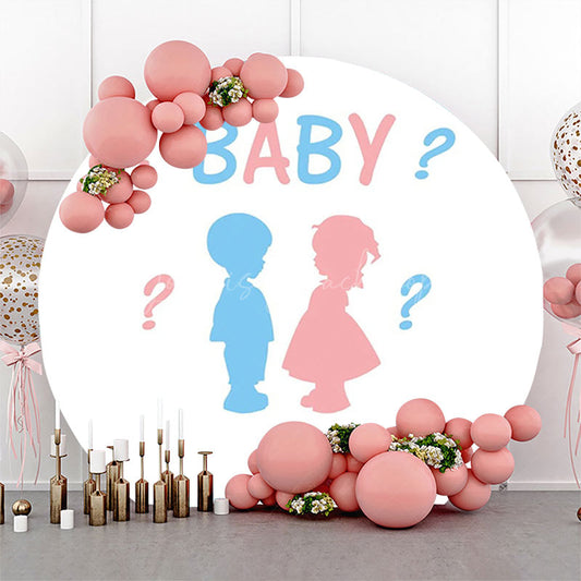 Lofaris Round Blue Pink Baby Outline Gender Reveal Backdrop