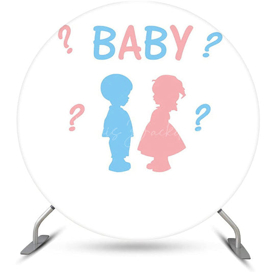 Lofaris Round Blue Pink Baby Outline Gender Reveal Backdrop