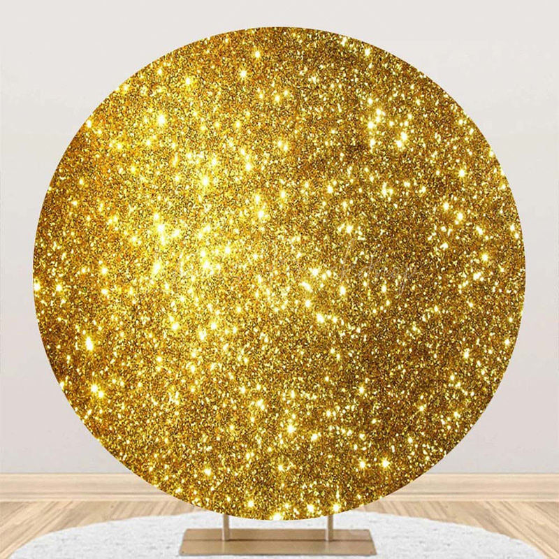 Lofaris Round Bright Golden Yellow Glitter Birthday Backdrop